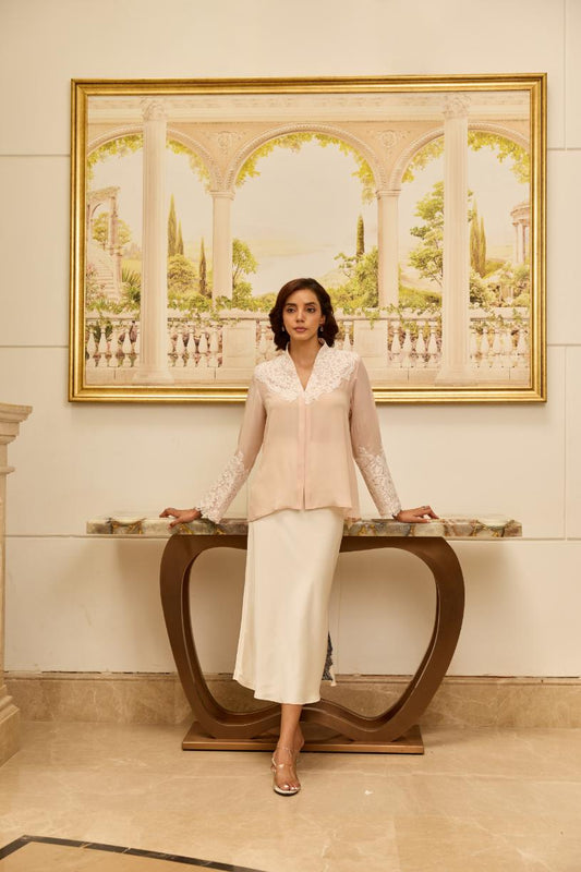 Lunaria Misty Rose French Lace Crepe Top