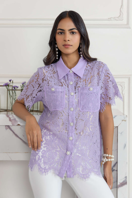Misty Lilac French Lace Top
