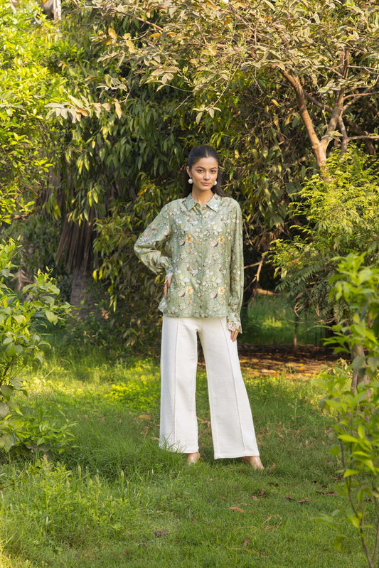 Gardenia Floral bloom printed Cotton Silk shirt