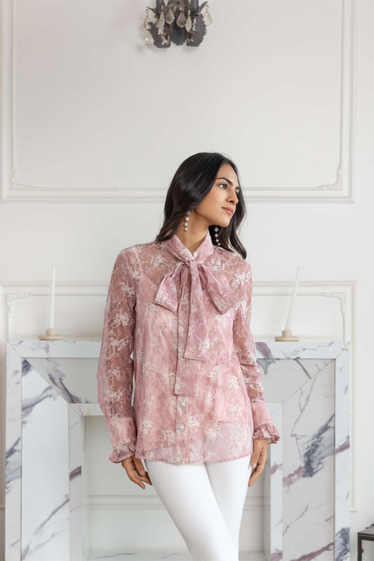 Fioren Blossom Pink French Lace Shirt