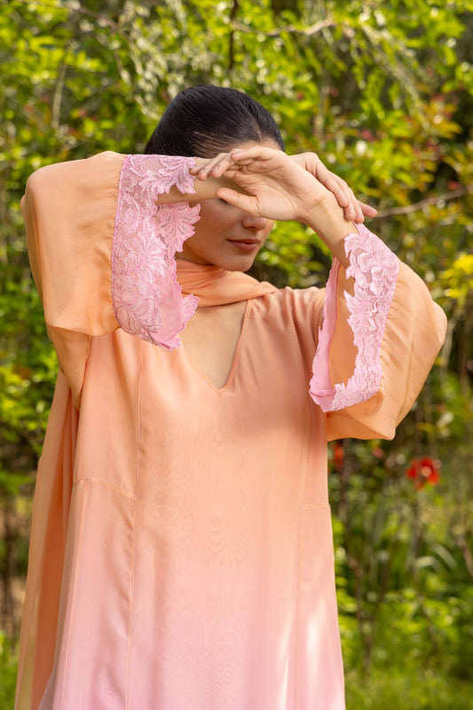 Cherry Blossom French lace Chiffon Silk Kurta set