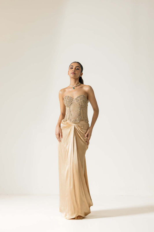 Ivoria Alouette Hand Embroidered French lace Silk Satin Corset set