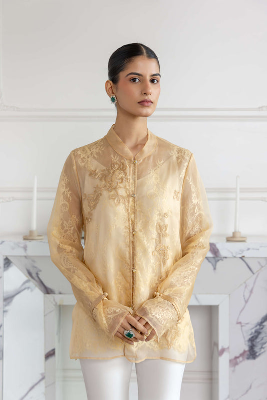 Amberlight Golden French Lace Organza Top
