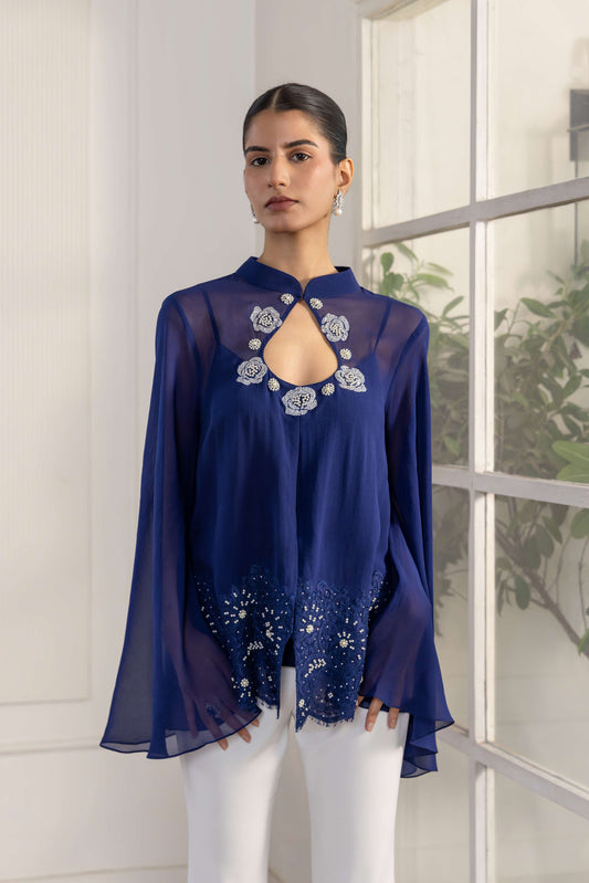 Royale Bloom Hand Embellished French Lace Georgette Top