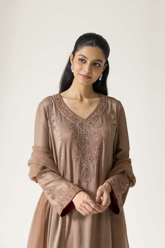 Zaria Blossom Hand embroidered French lace Dupion Silk Kurta set