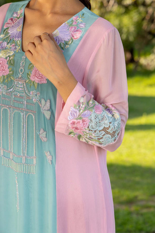 Jasmine Hand embroidered French Lace Chiffon Silk Suit