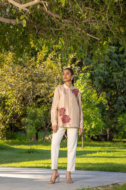 Rose French lace Dupion Silk shirt