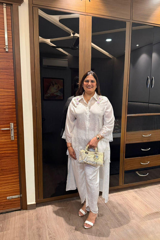Shivani Seth In Daisy Hand Embroidered French Lace Crepe Co-ord Set