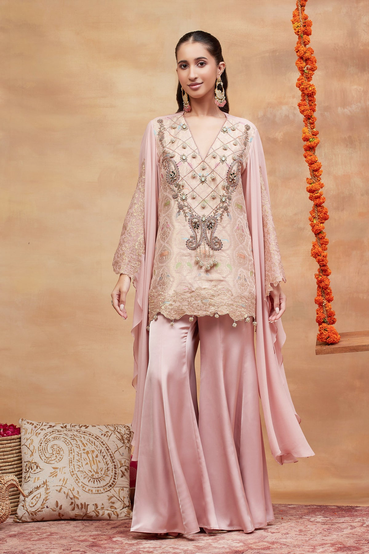 Kashi Gulab Hand Embroidered Banarasi  Sharara Set