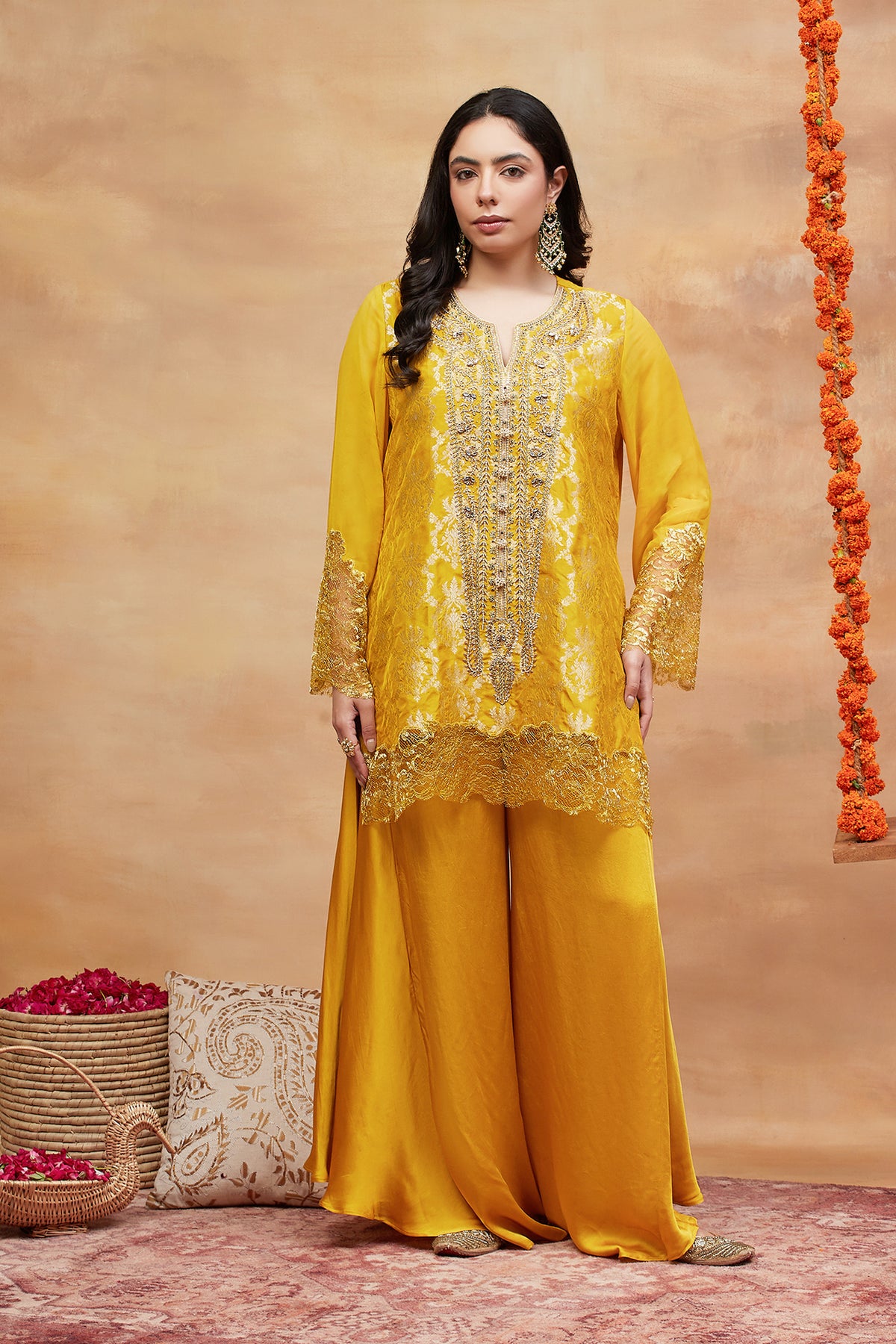 Ahilya Kanak Hand Embroidered Banarasi Dhoti Set