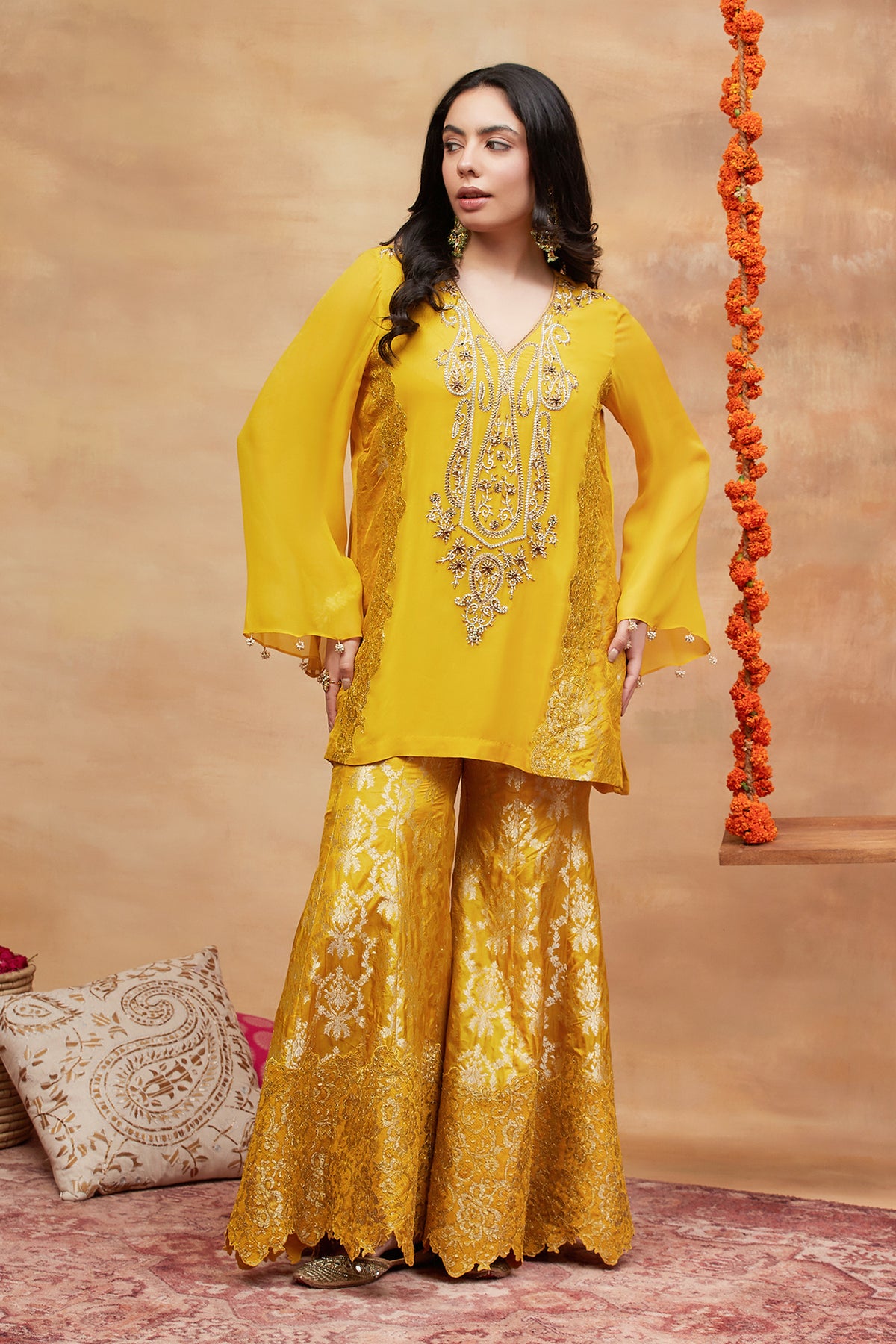 Namo Kanak Hand Embroidered Banarasi Sharara Set
