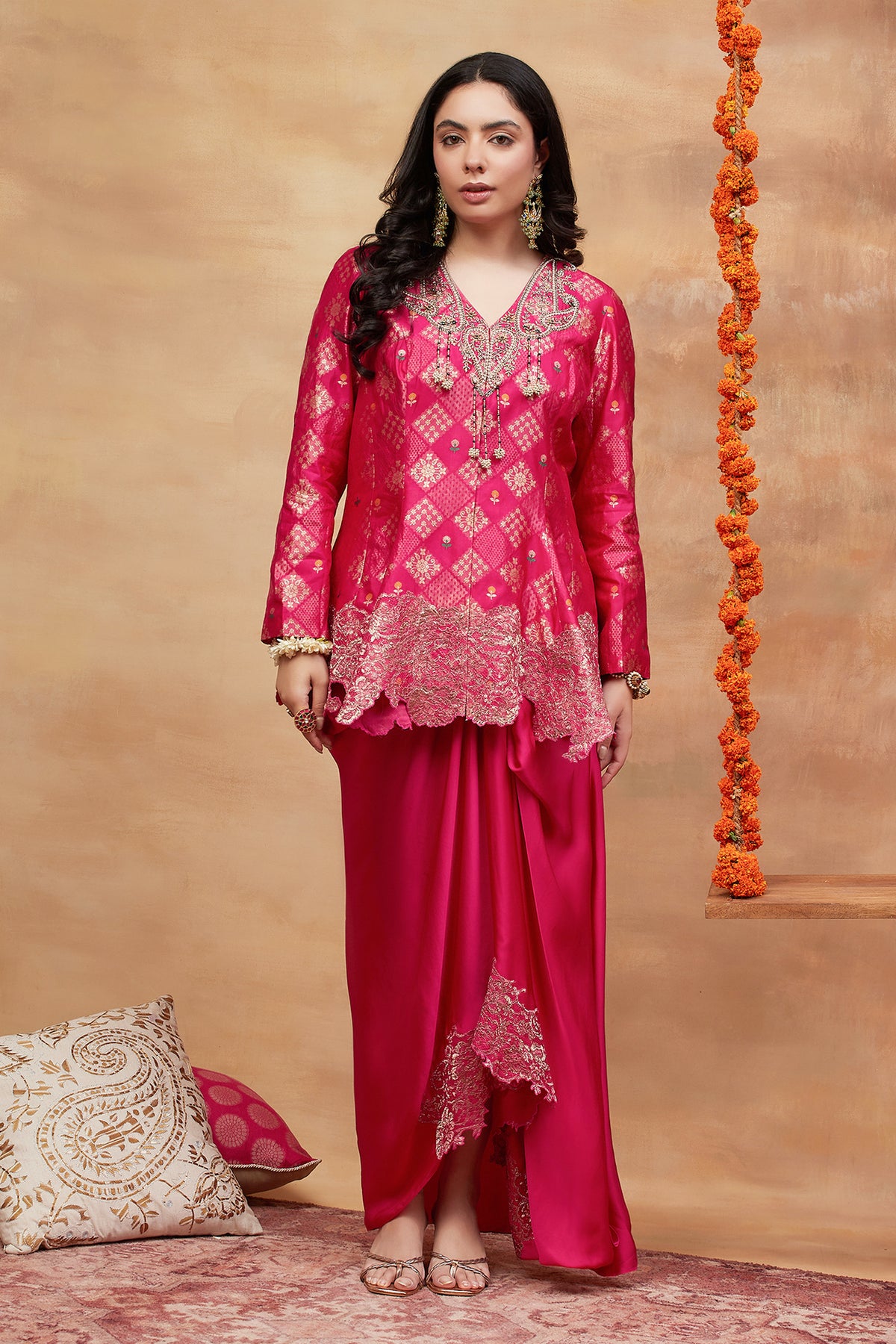 Assi Gulnaar Hand Embroidered Banarasi Skirt Set