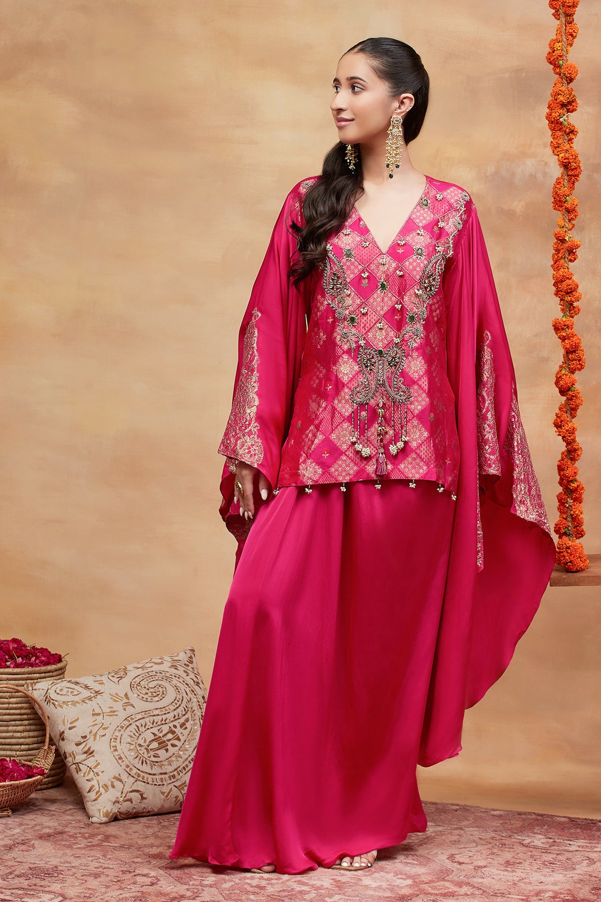 Kashi Gulnaar Hand Embroidered Banarasi Skirt Set