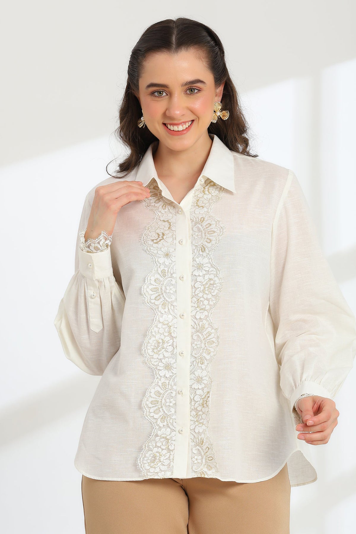 Moonlight Pearl French lace Linen Shirt