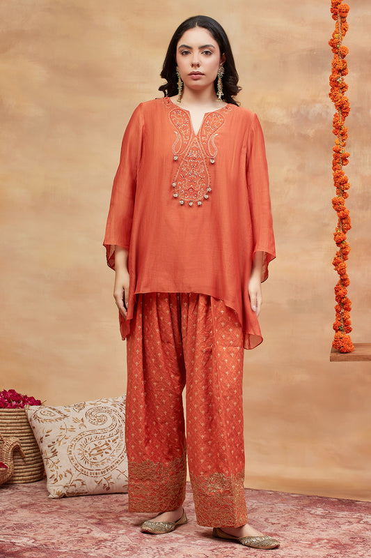 Kedar Sindoor Hand Embroidered Banarasi Farshi set