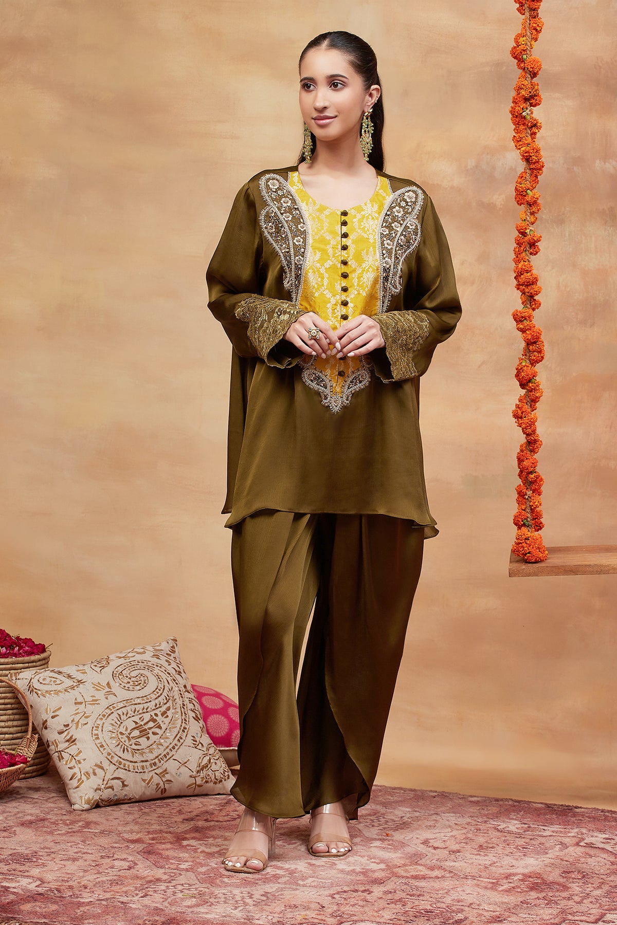 Rewa Harit Hand Embroidered Banarasi Dhoti set