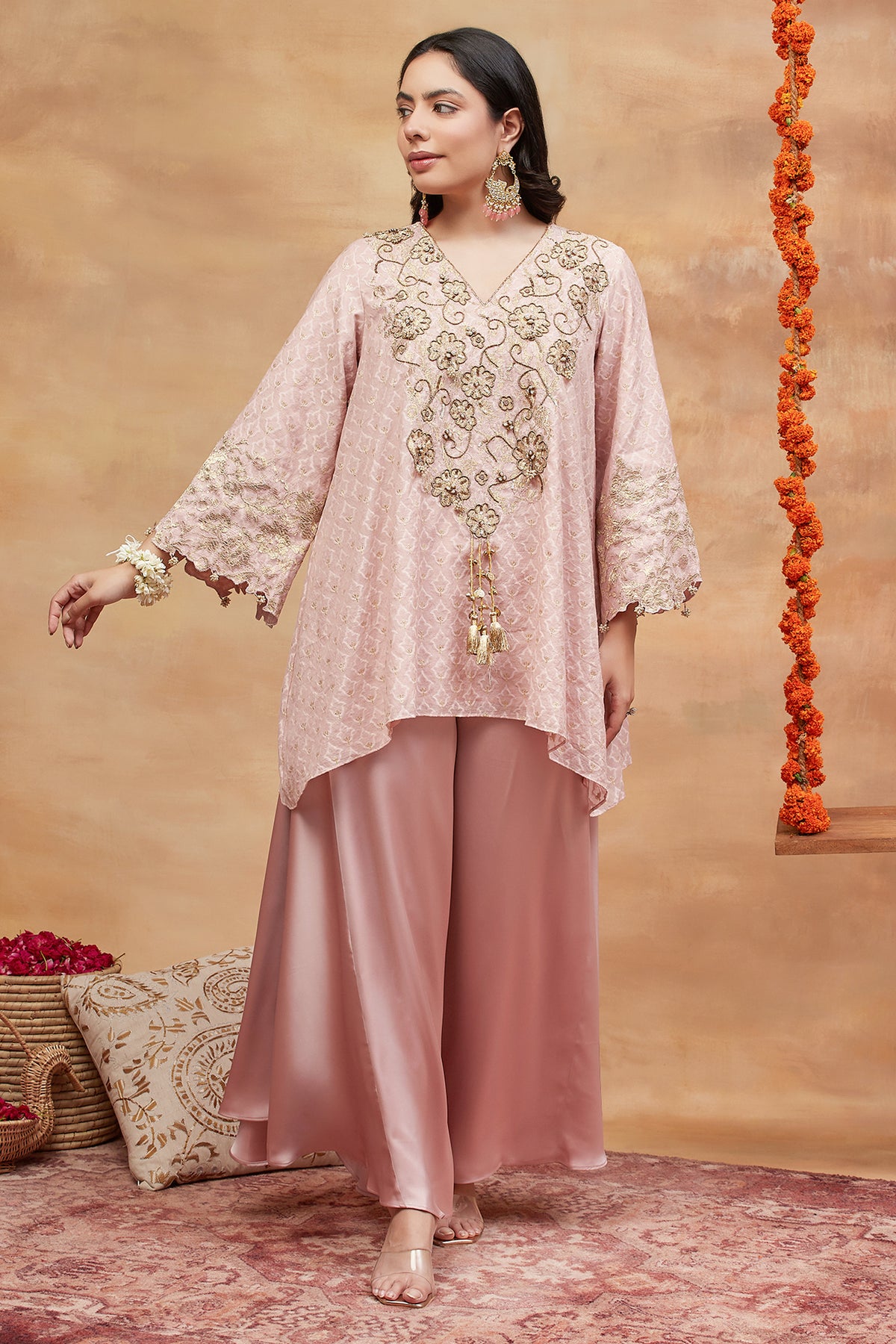 Mansarovar Kusum Hand Embroidered Banarasi Flared Pant Set