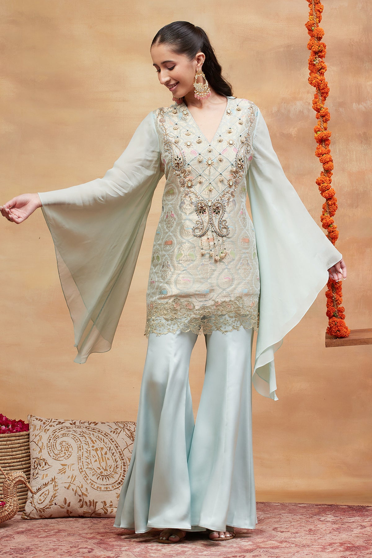 Kashi Neel Hand Embroidered Banarasi Sharara Set