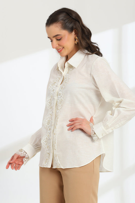 Moonlight Pearl French lace Linen Shirt