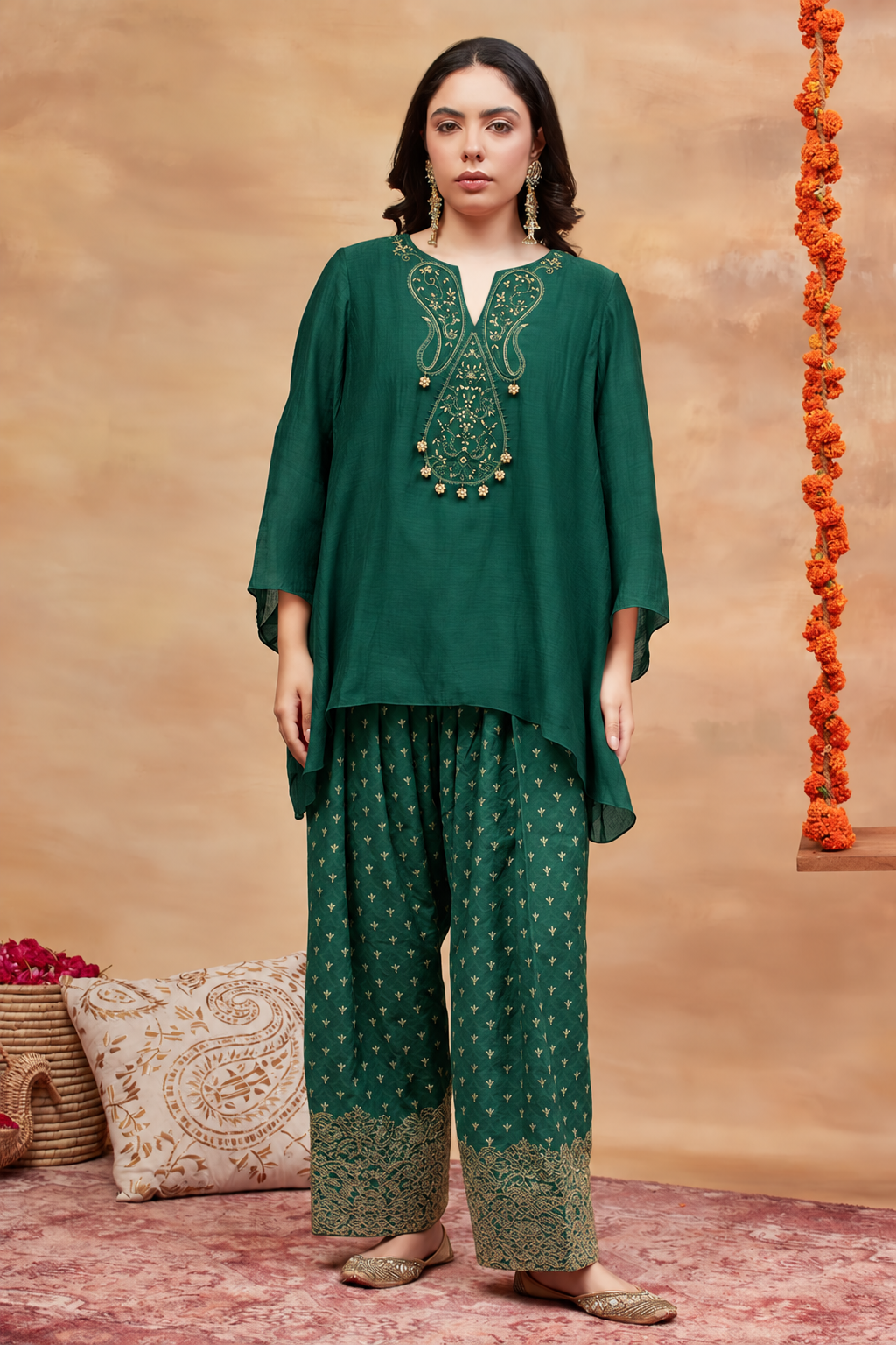 Kedar Harit Hand Embroidered Banarasi Farshi set