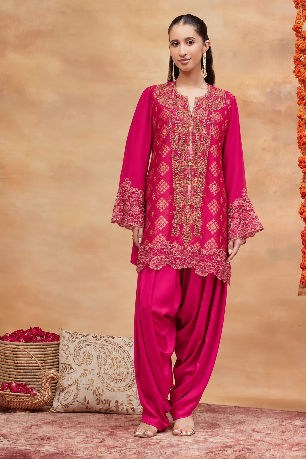 Ahilya Gulnaar Hand Embroidered Banarasi Dhoti Set