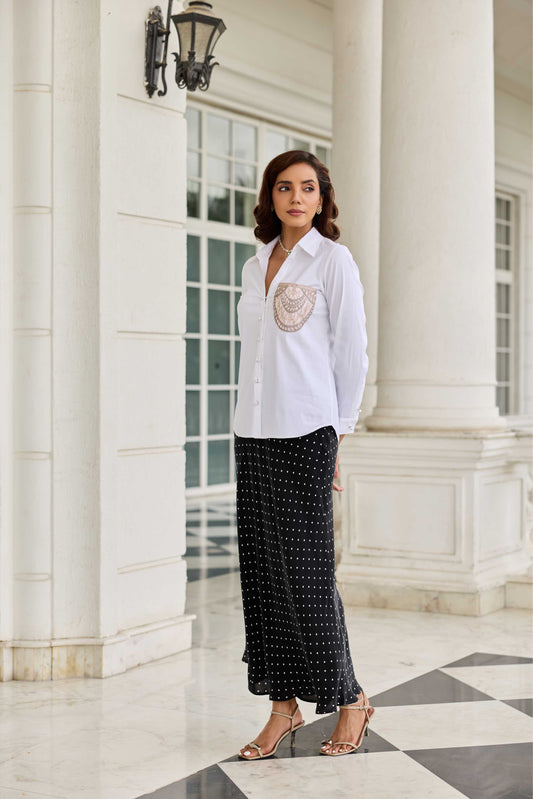 Pocketed Aura Classic White French Lace Cotton Shirt