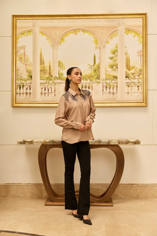 Love-worn Gold Fondant French Lace Habotai Silk Shirt