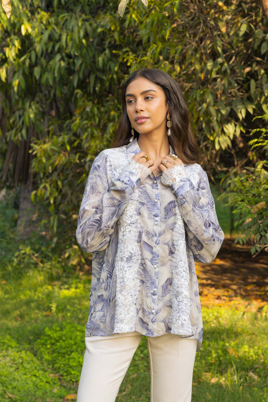 Passionflower Printed Crepe Silk shirt