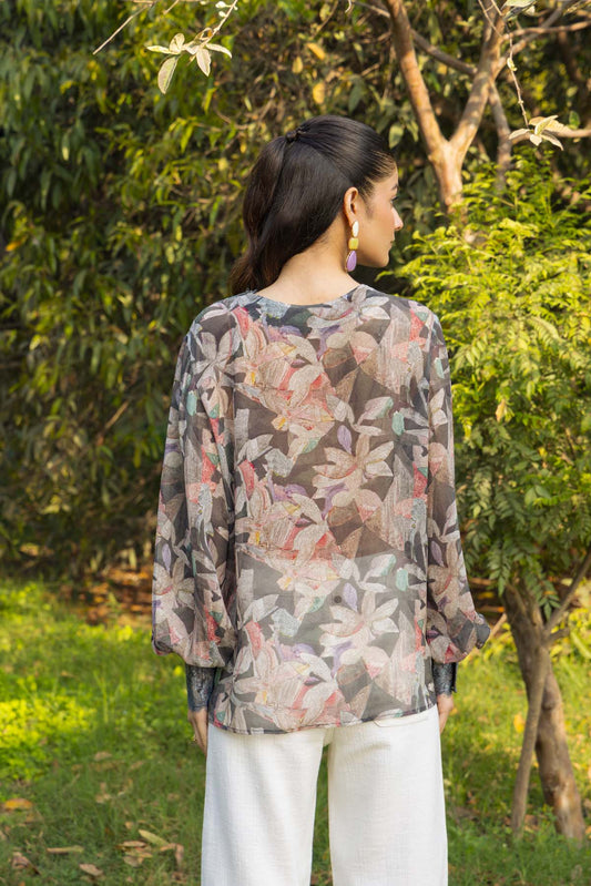 Black rose Printed georgette silk top
