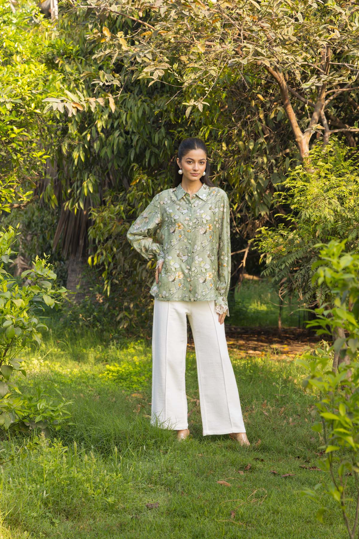 Gardenia Floral bloom printed Cotton Silk shirt
