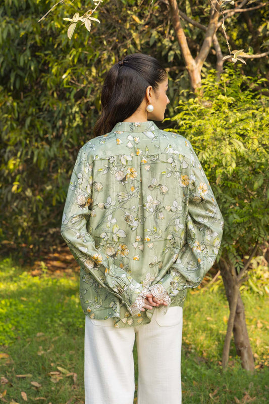 Gardenia Floral bloom printed Cotton Silk shirt