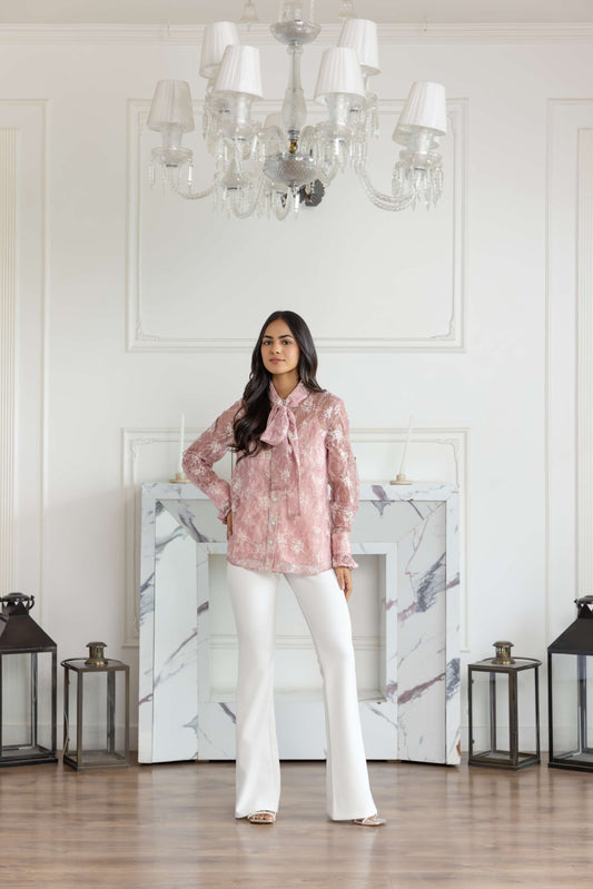 Fioren Blossom Pink French Lace Shirt