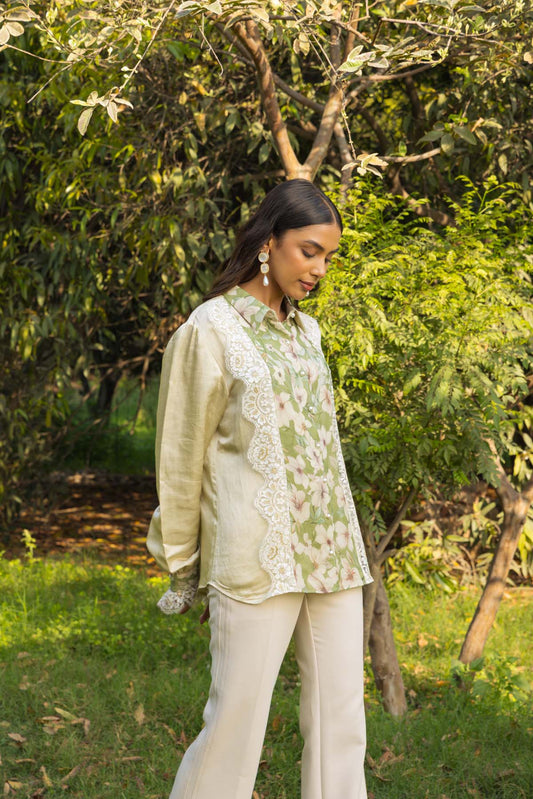 Neroli French lace printed linen silk shirt