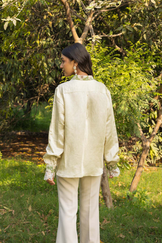 Neroli French lace printed linen silk shirt