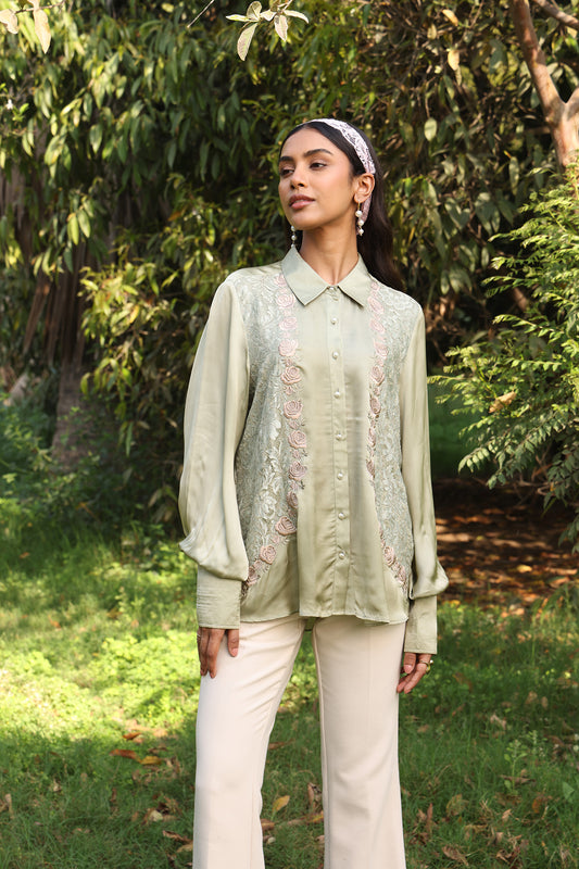 Dusky bloom French lace Satin shirt