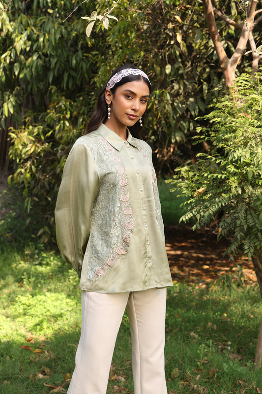 Dusky bloom French lace Satin shirt