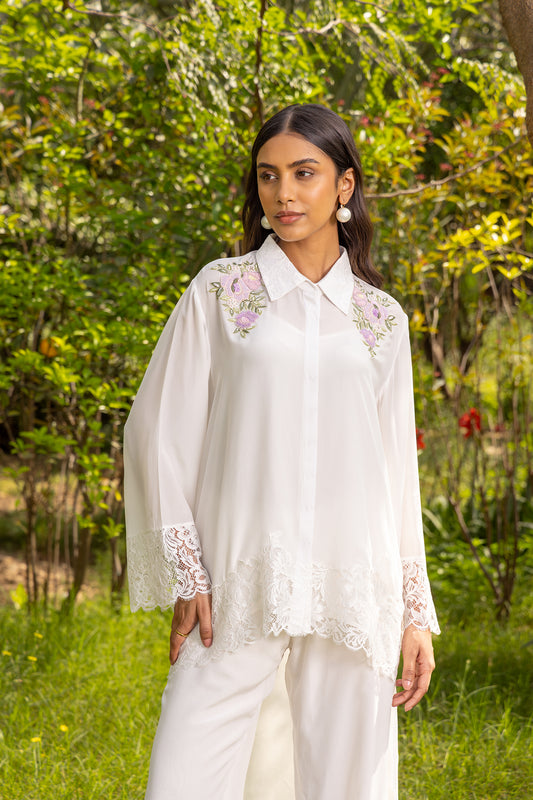 Daisy Hand Embroidered French Lace Crepe Co-ord Set