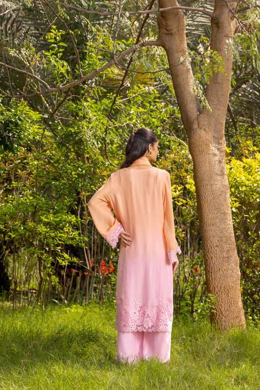 Cherry Blossom French lace Chiffon Silk Kurta set