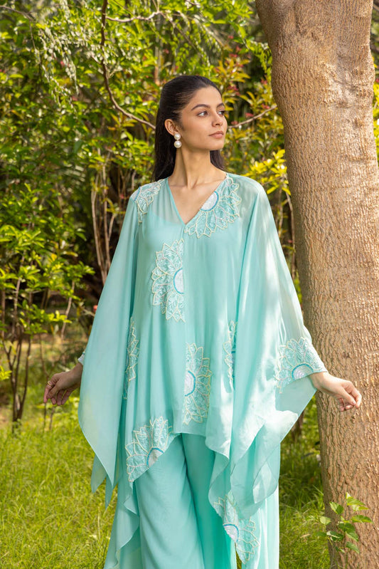 Sunflower French lace Chiffon Silk Co-ord set