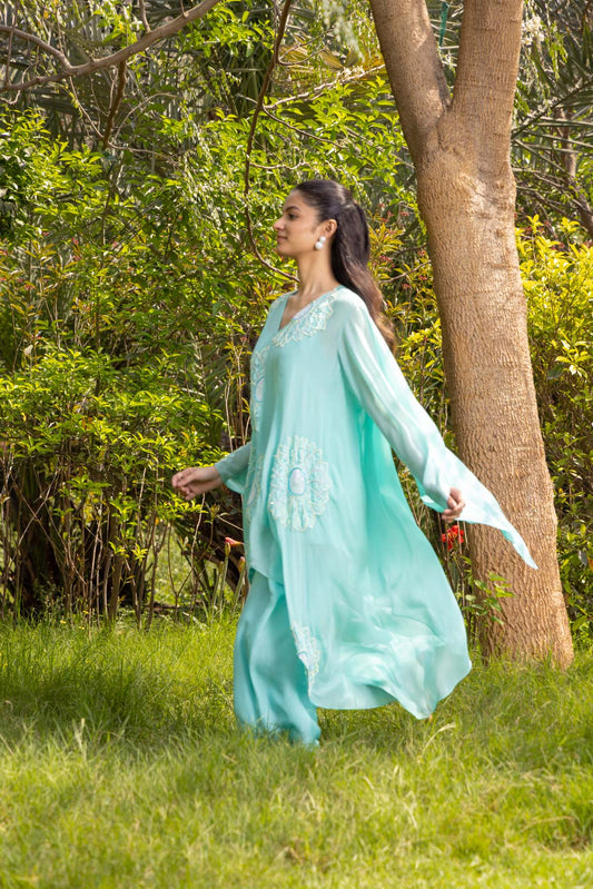 Sunflower French lace Chiffon Silk Co-ord set