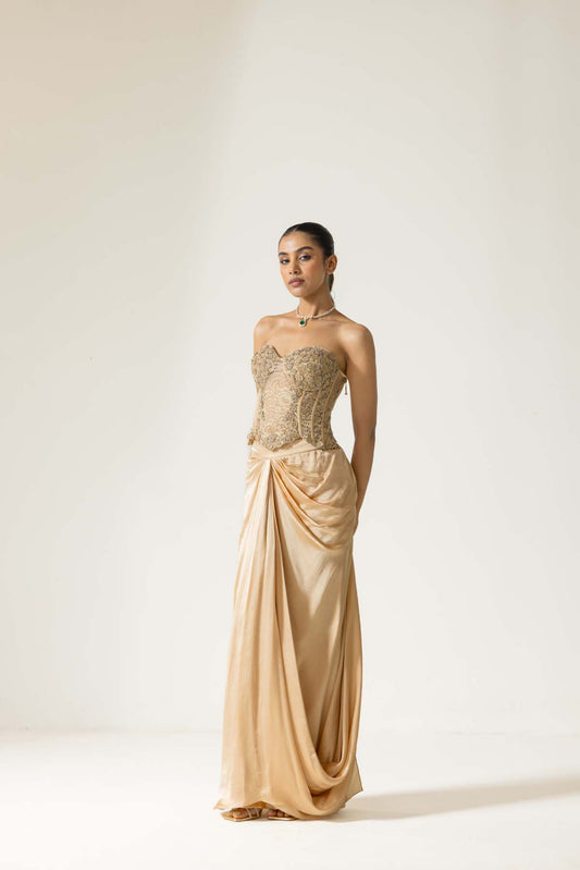 Ivoria Alouette Hand Embroidered French lace Silk Satin Corset set
