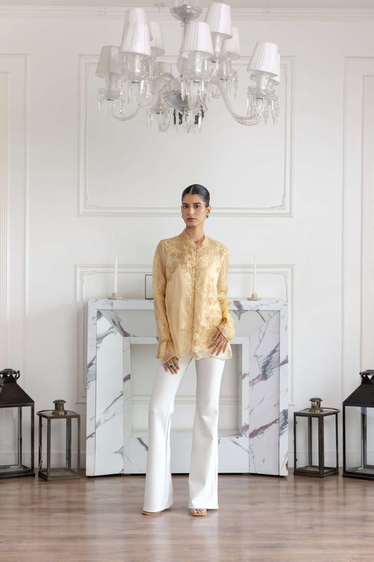 Amberlight Golden French Lace Organza Top