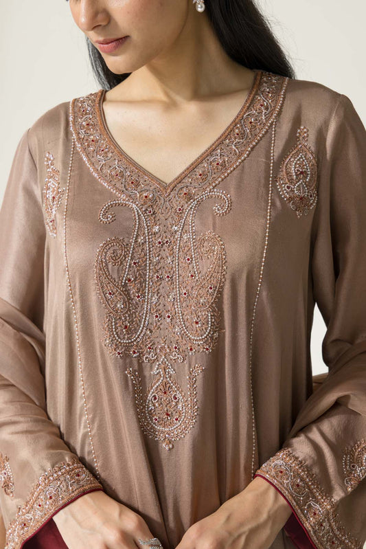 Zaria Blossom Hand embroidered French lace Dupion Silk Kurta set