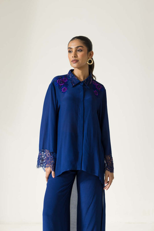 Petunia Hand Embroidered French Lace Crepe Co-ord Set