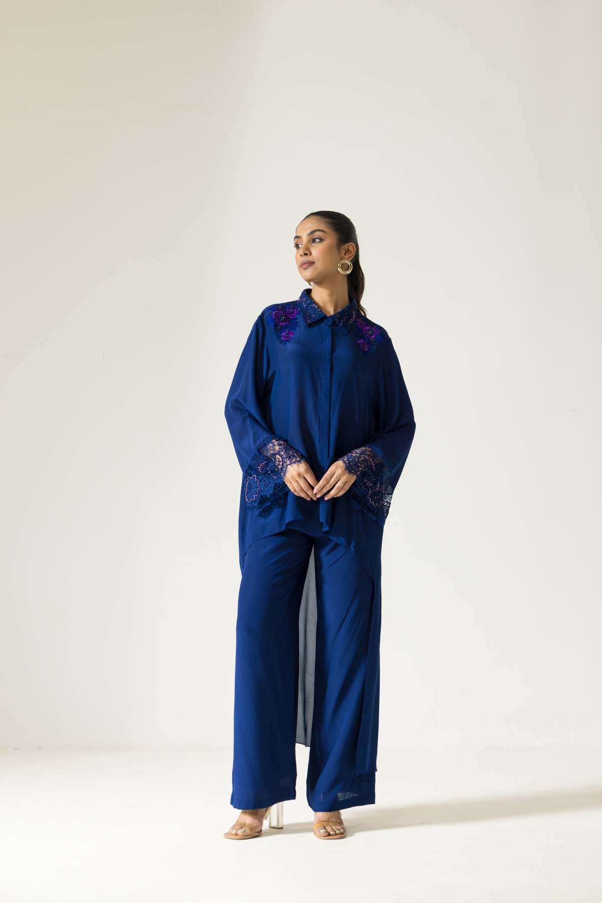 Petunia Hand Embroidered French Lace Crepe Co-ord Set