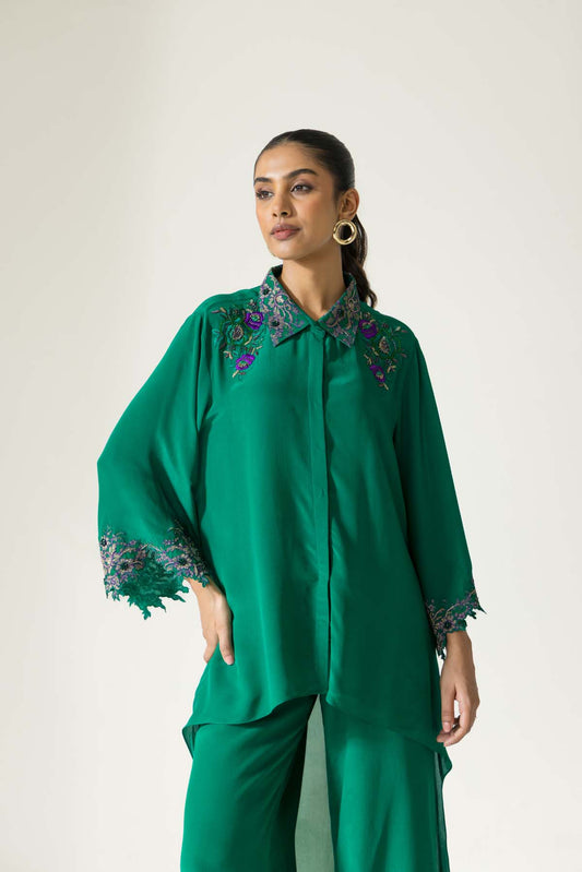 Shivani Seth In Hydrangea Hand Embroidered French Lace Crepe Co-ord Set