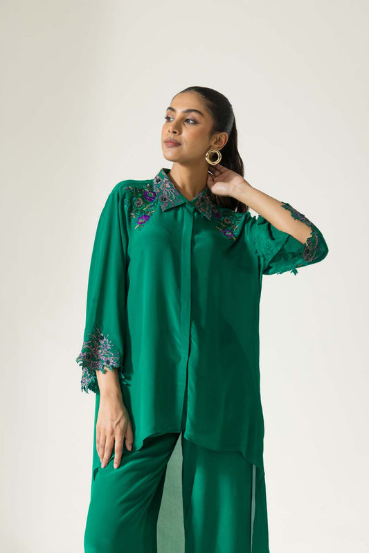 Hydrangea Hand Embroidered French Lace Crepe Co-ord Set
