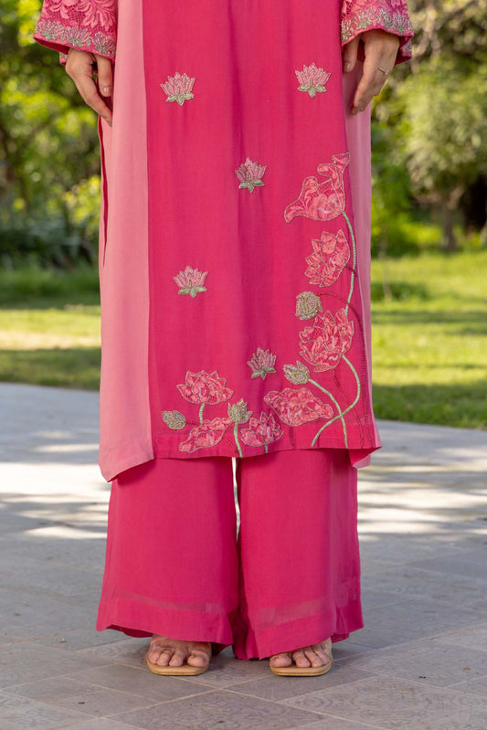 Lotus Hand emebroidered French lace Crepe Suit