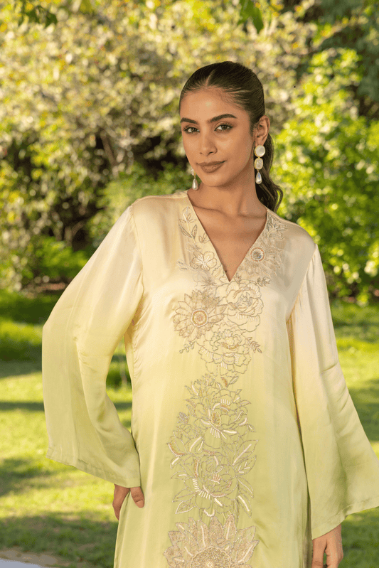 Azalea Hand embroidered French Lace Ombre Satin Kurta Set