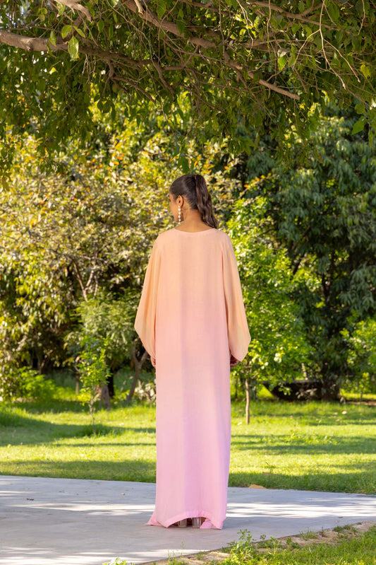 Marigold Hand Embroidered French lace Chiffon Silk Kaftaan